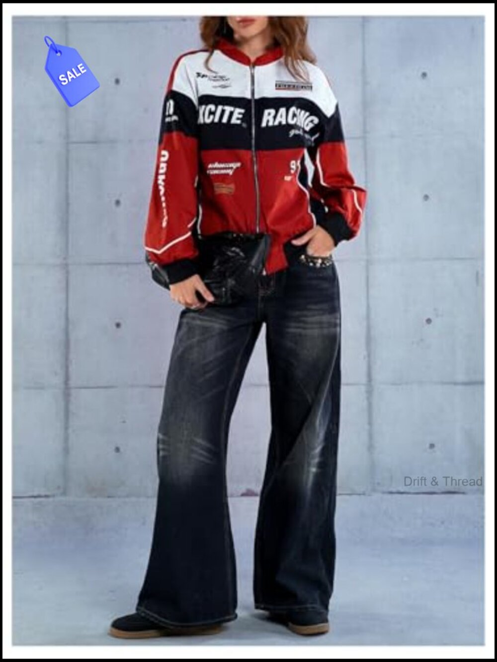 Y2K Color Block Bomber Jacket - Zip Up Streetwear - Picture 5 of 5